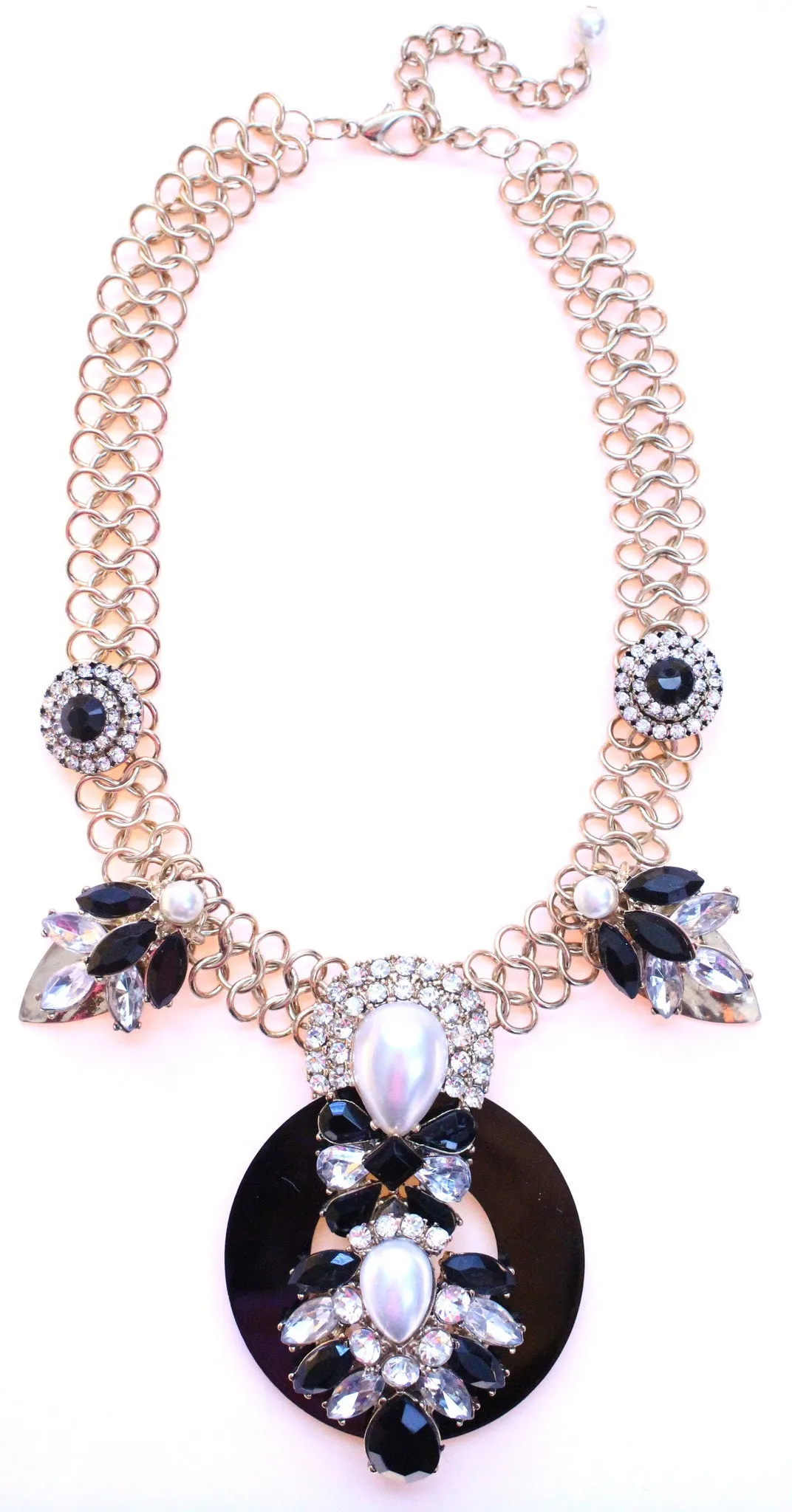 Royal Jeweled Mix Statement Necklace-Black & Crystal