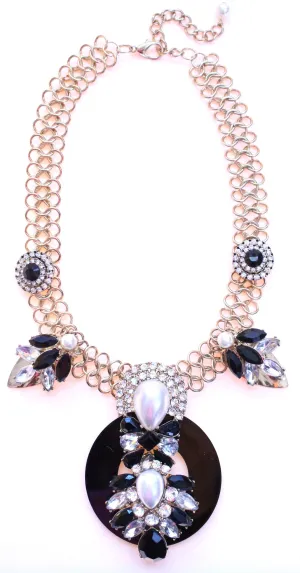 Royal Jeweled Mix Statement Necklace-Black & Crystal