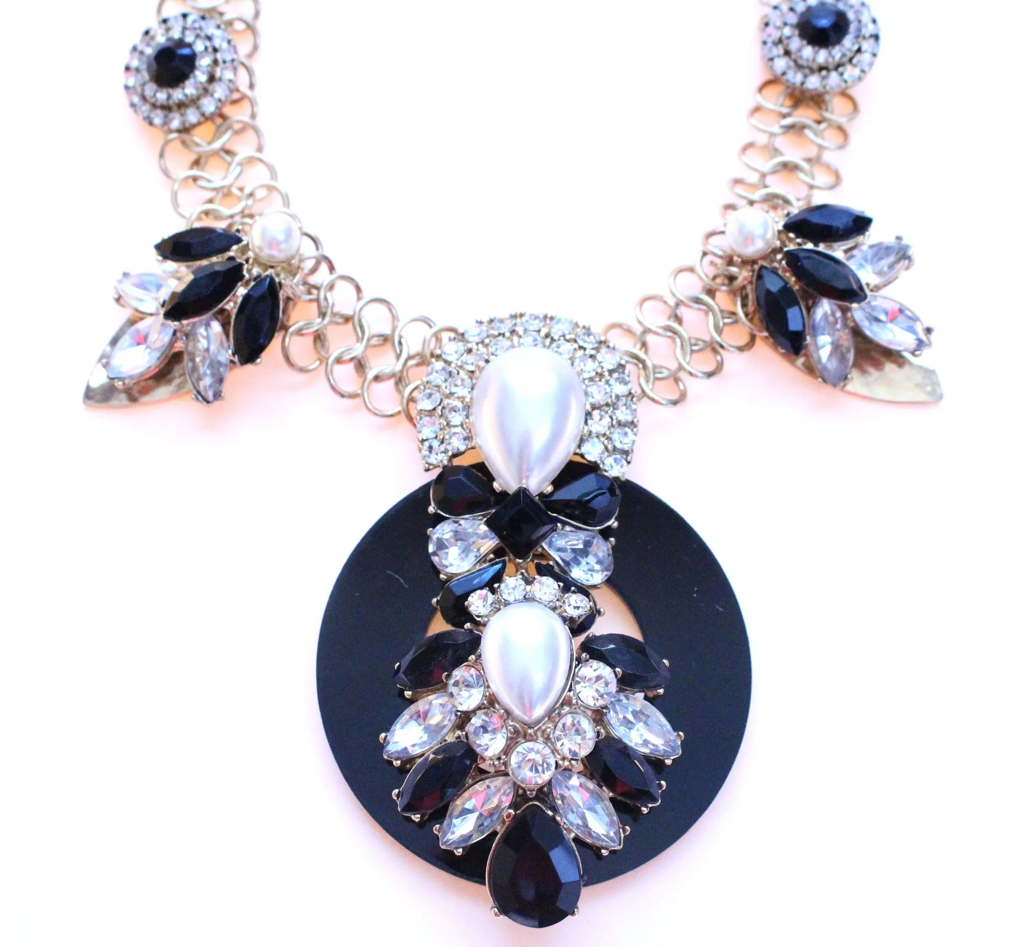 Royal Jeweled Mix Statement Necklace-Black & Crystal