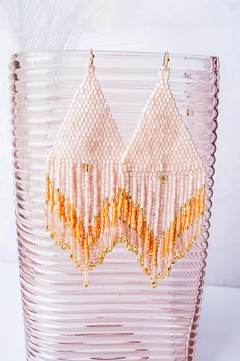 SALE! Make Your Move Peach Seed Bead Fringe Earrings