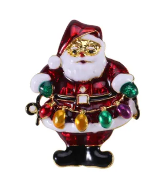 Santa Claus XMas Brooch Vintage look Gold plated broach Celebrity Queen pin i24