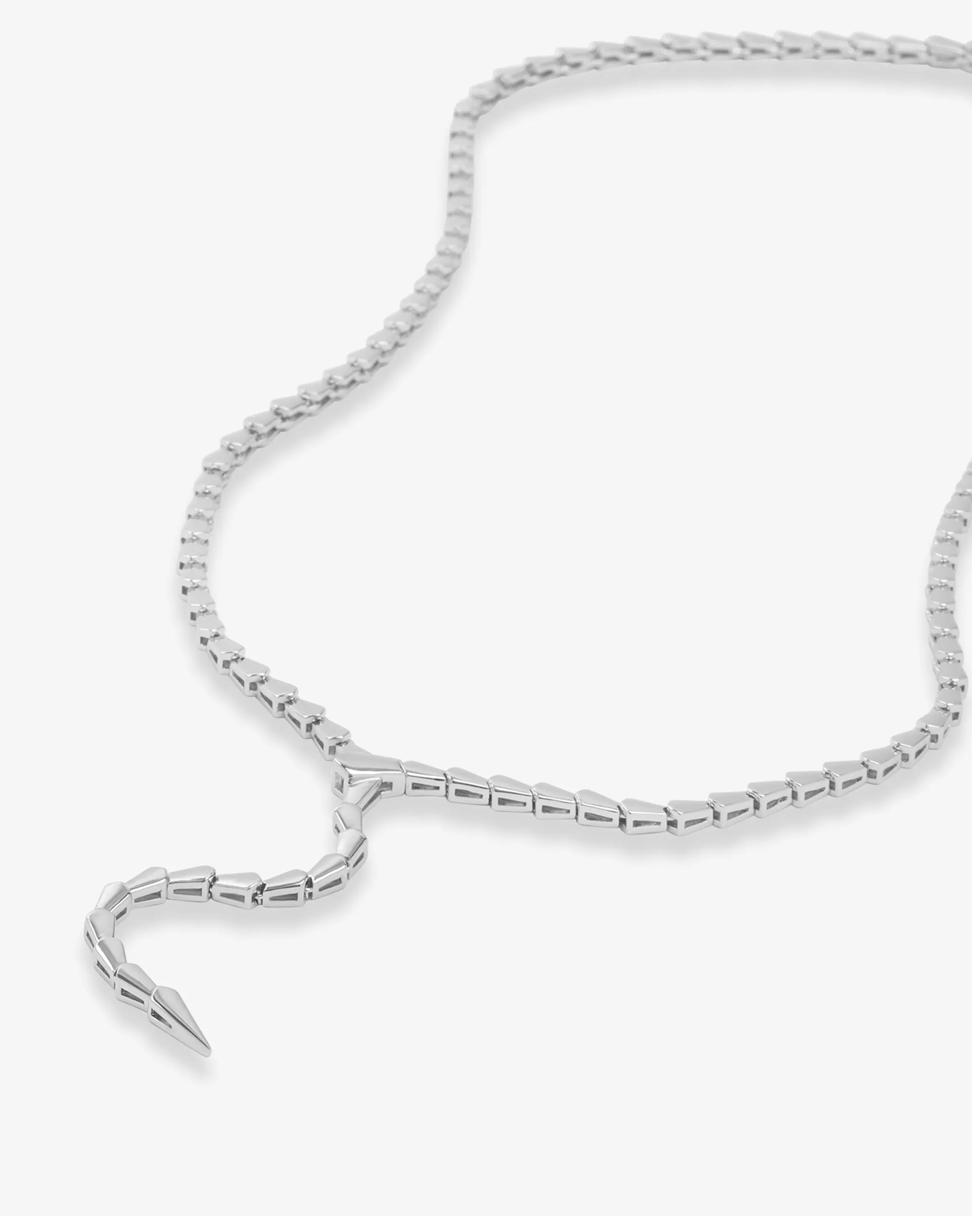 Serpent Lariat Necklace - Silver