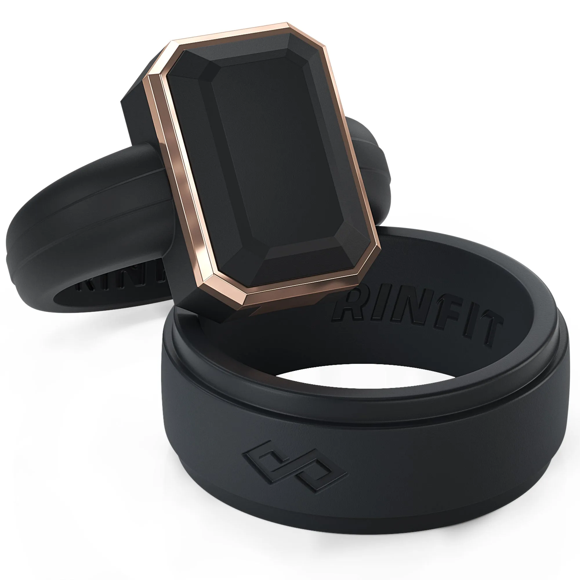 Set of Two Rings: Women's Black Emerald  & Men's Infinity Collection