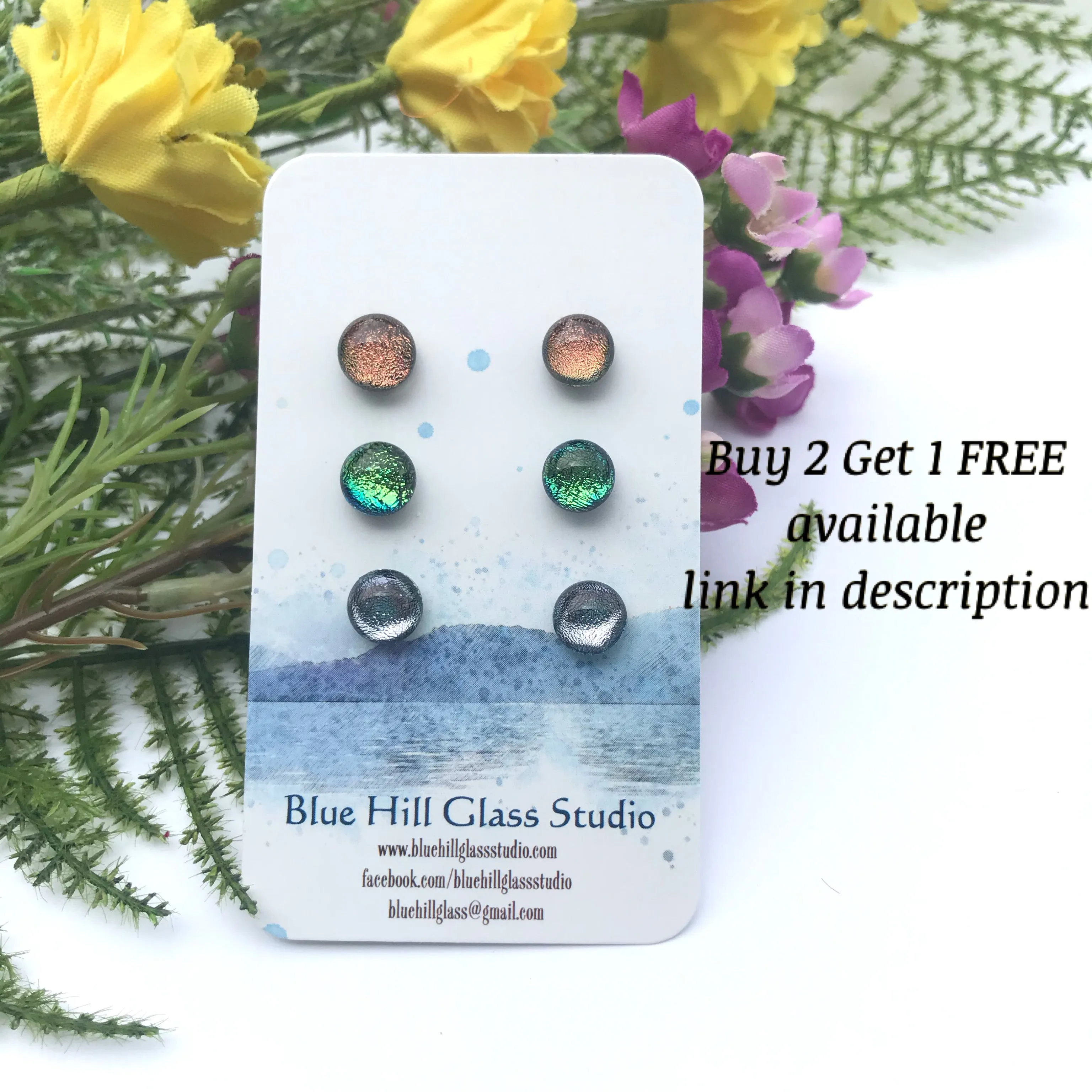 Silver Blue Color changing  Dichroic Fused Glass Stud Earrings - Hypoallergenic Titanium - Gift for Her - Sparkly Earrings - Lightweight