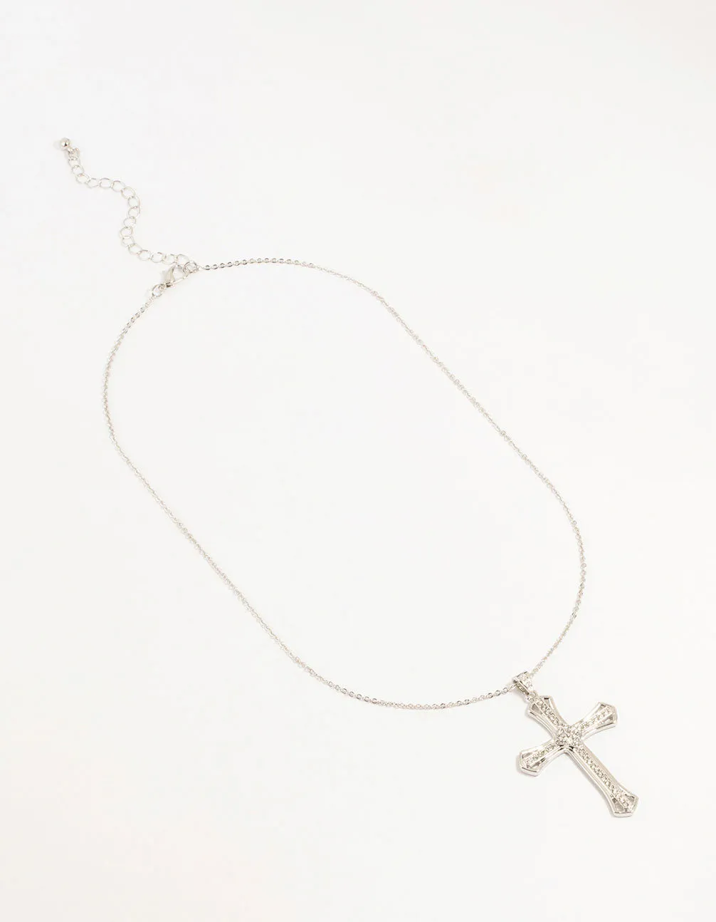 Silver Bold Diamante Cross Necklace