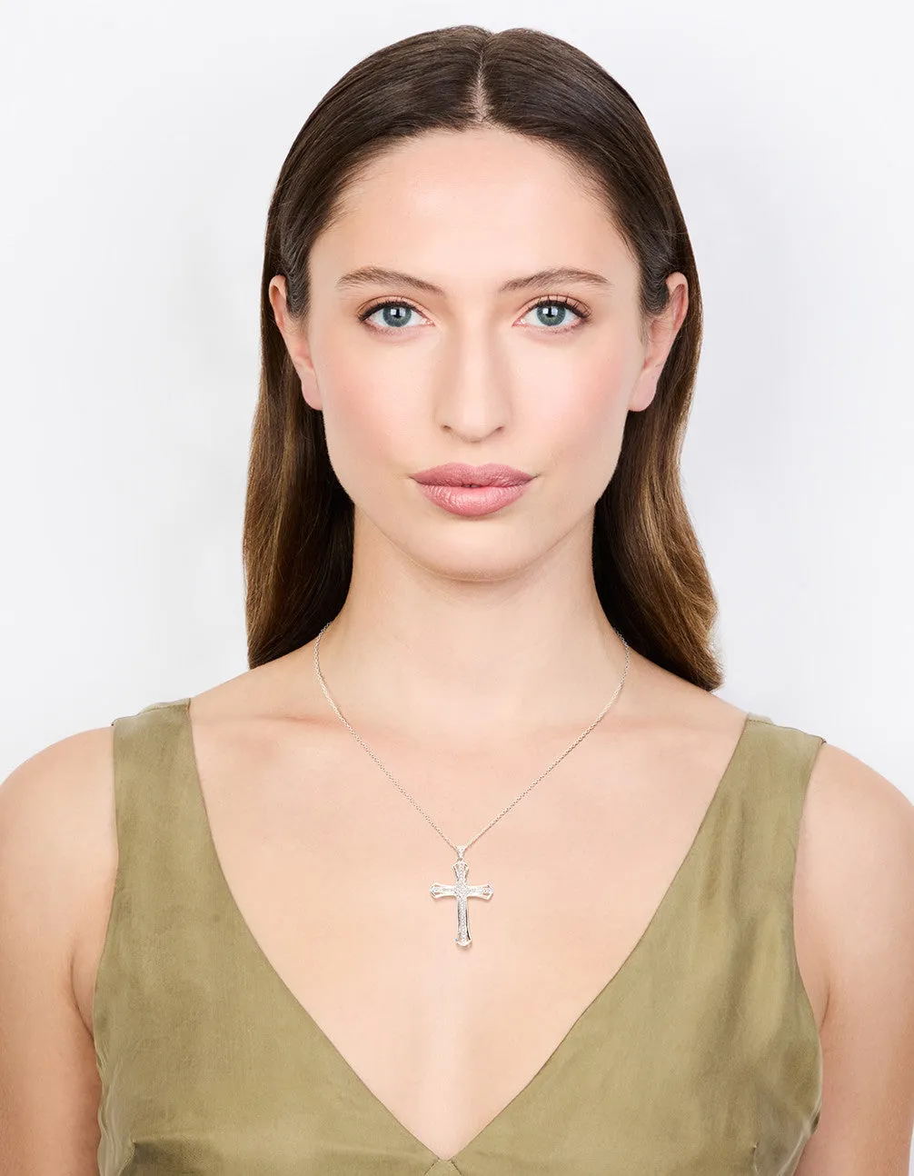 Silver Bold Diamante Cross Necklace