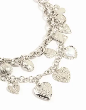 Silver Layered Heart Charm Necklace