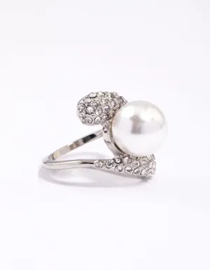 Silver Pave Statement Pearl Ring