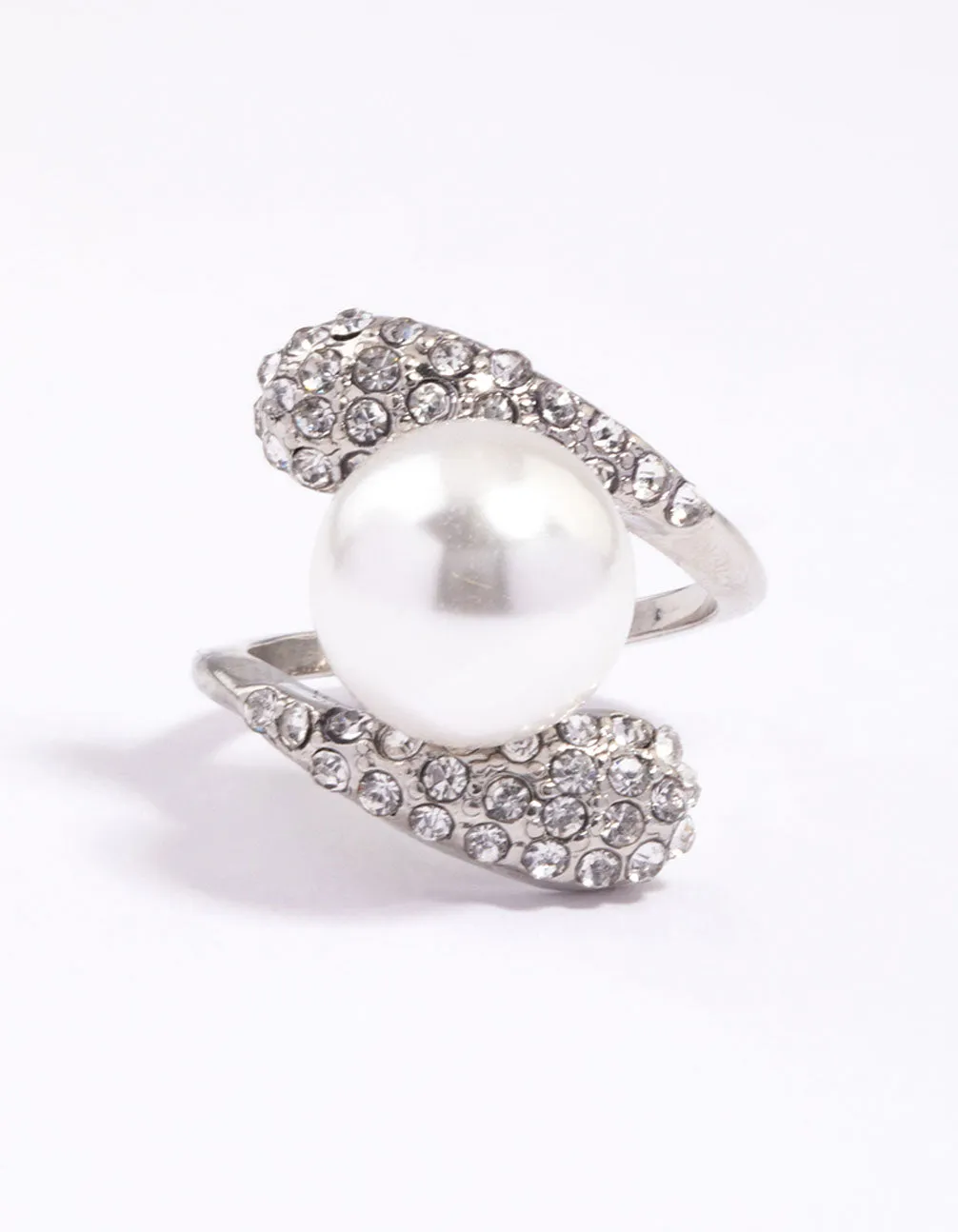 Silver Pave Statement Pearl Ring