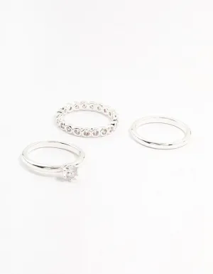 Silver Plated Fine Round Cubic Zirconia Stacking Rings 3-Pack