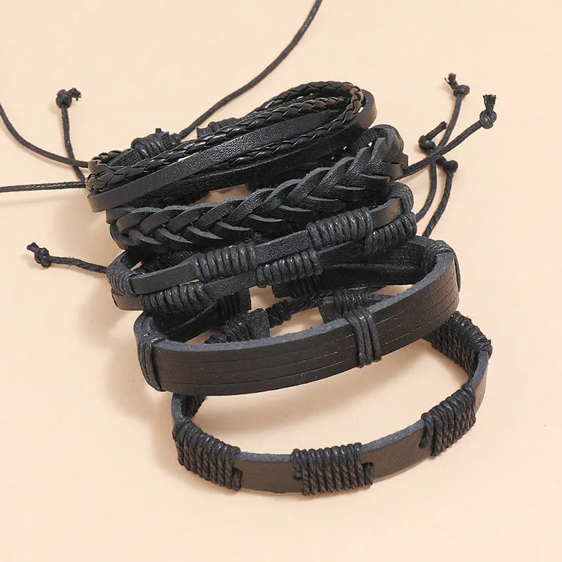 Simple Braided Black Leather Bracelet