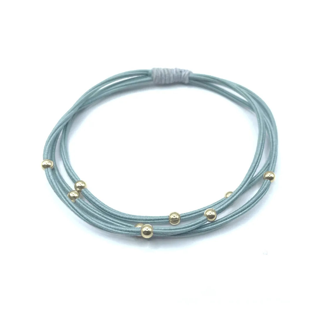 Single Water Pony 3mm Gold Waterproof Hair Band in Light Green & Gray (#S15)