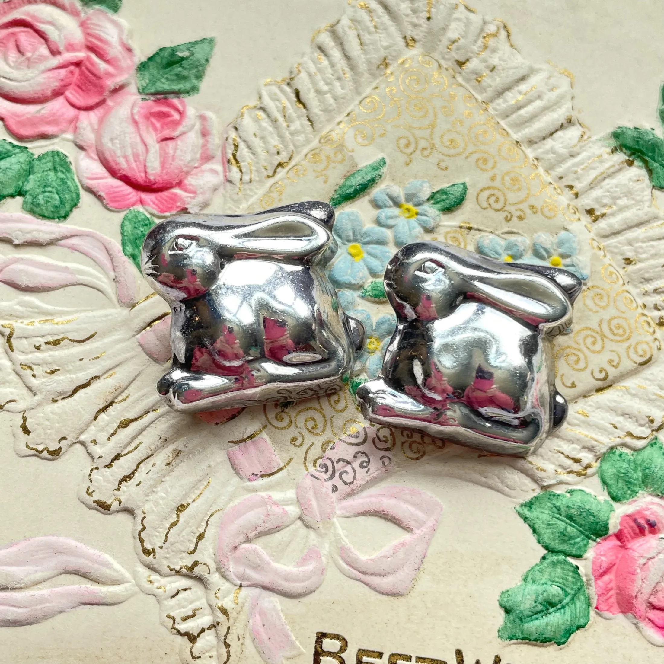 SOLD Super Cute Pair 925 Silver Rabbit Brooches