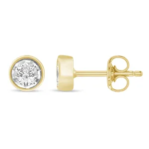 Soliatire Bezel Stud Earrings with 0.30ct of Diamonds in 9ct Yellow Gold