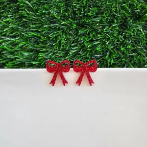 Sparkly Red Bow Studs