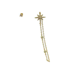 Starburst Bezel Chain Unbalanced Earrings