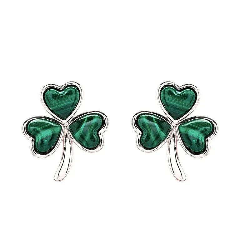 Sterling Silver Malachite Celtic Shamrock Earrings