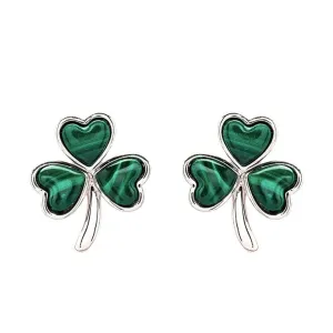 Sterling Silver Malachite Celtic Shamrock Earrings