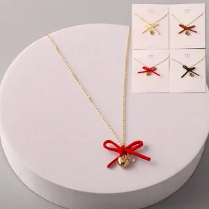 Suede Bow Heart Charm Necklace 8384 (12 units)