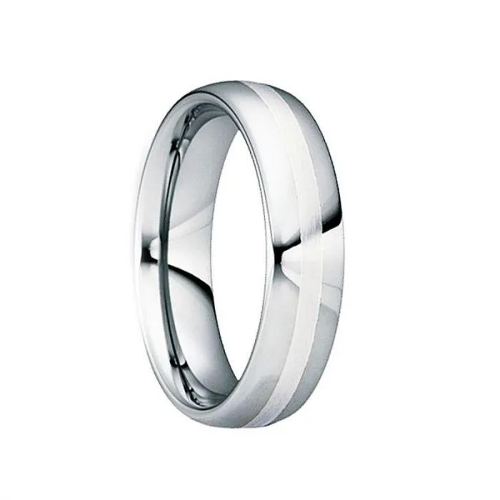 TIBURTIUS Polished Tungsten Carbide Wedding Ring with Satin Platinum Inlay - 6mm