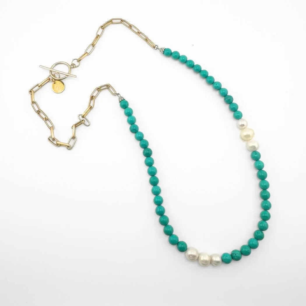 Turquoise Beaded Coin Necklace Short or Long