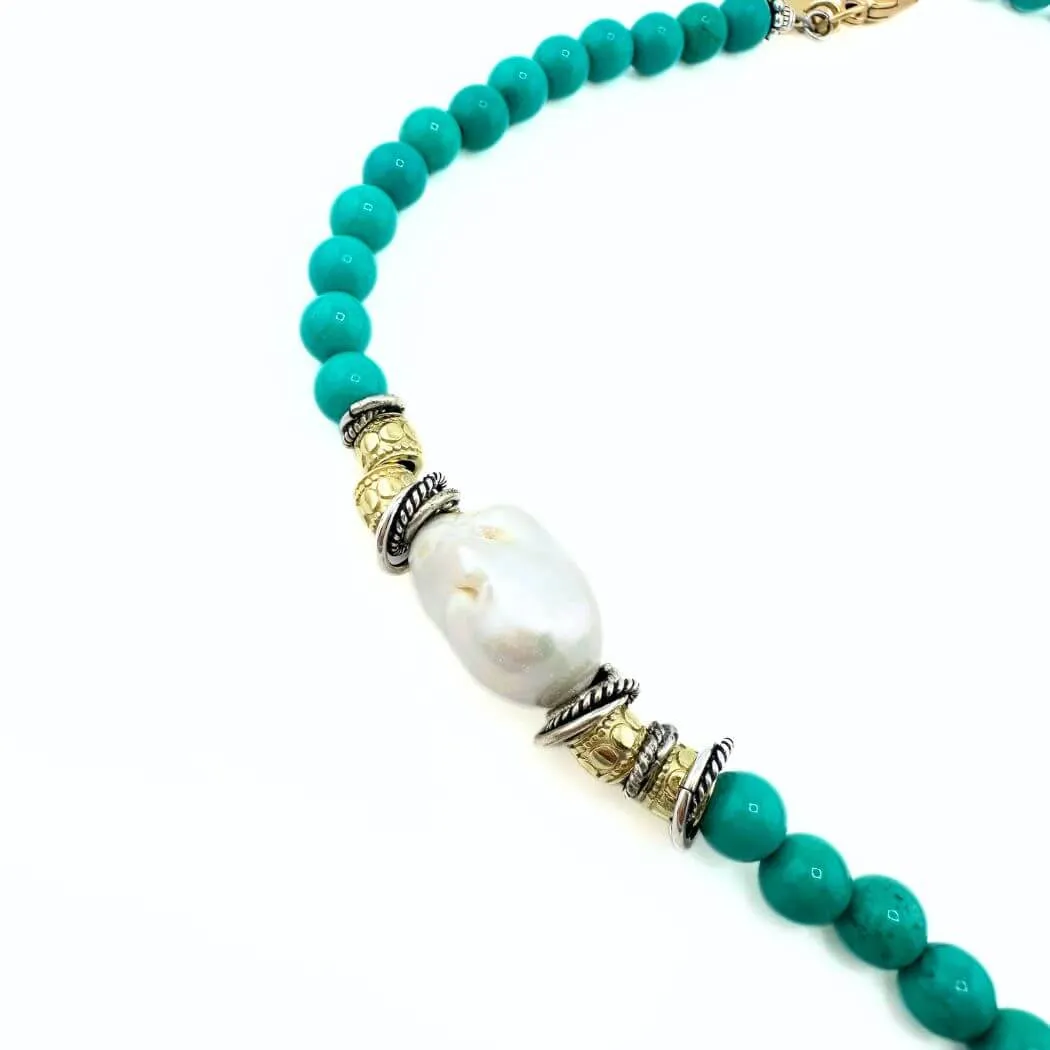 Turquoise Beaded Coin Necklace Short or Long