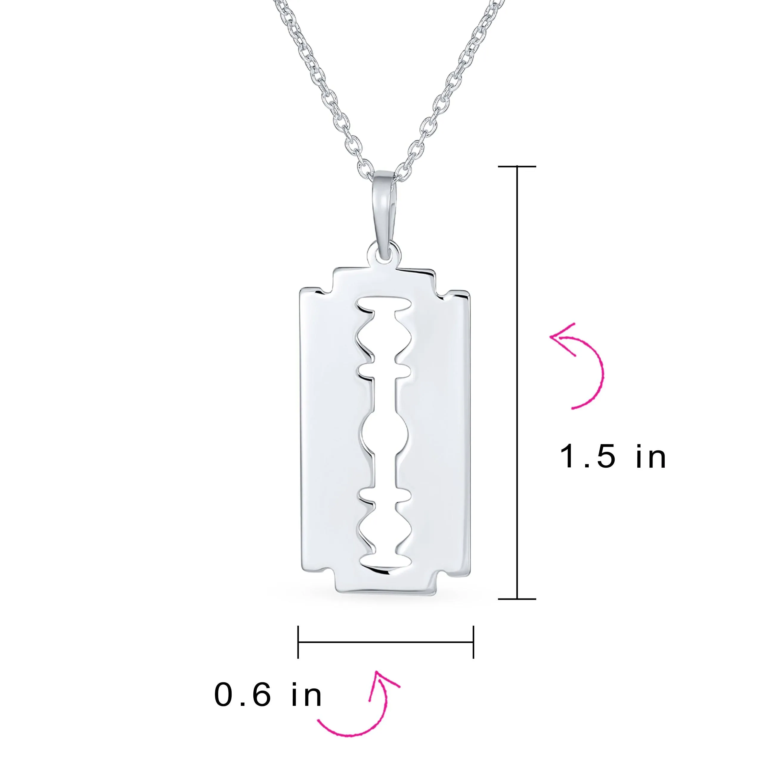 Unisex Hip Hop Razor Blade Pendant Necklace for Men & Teens in Sterling Silver