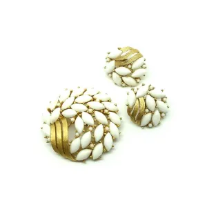 Vintage 1950s White Trifari Brooch Earring Set