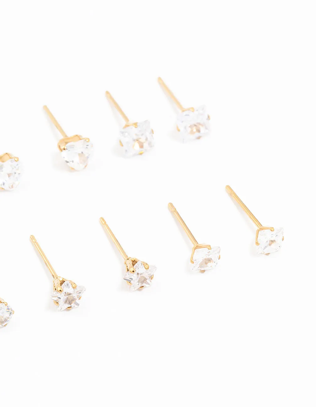 Waterproof Gold Plated Stainless Steel Cubic Zirconia Stud Earrings 6-Pack