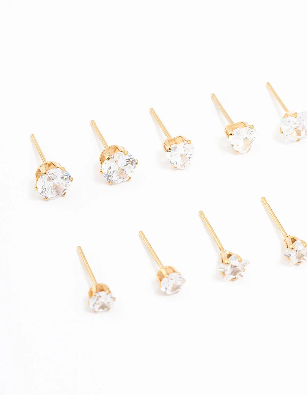 Waterproof Gold Plated Stainless Steel Cubic Zirconia Stud Earrings 6-Pack