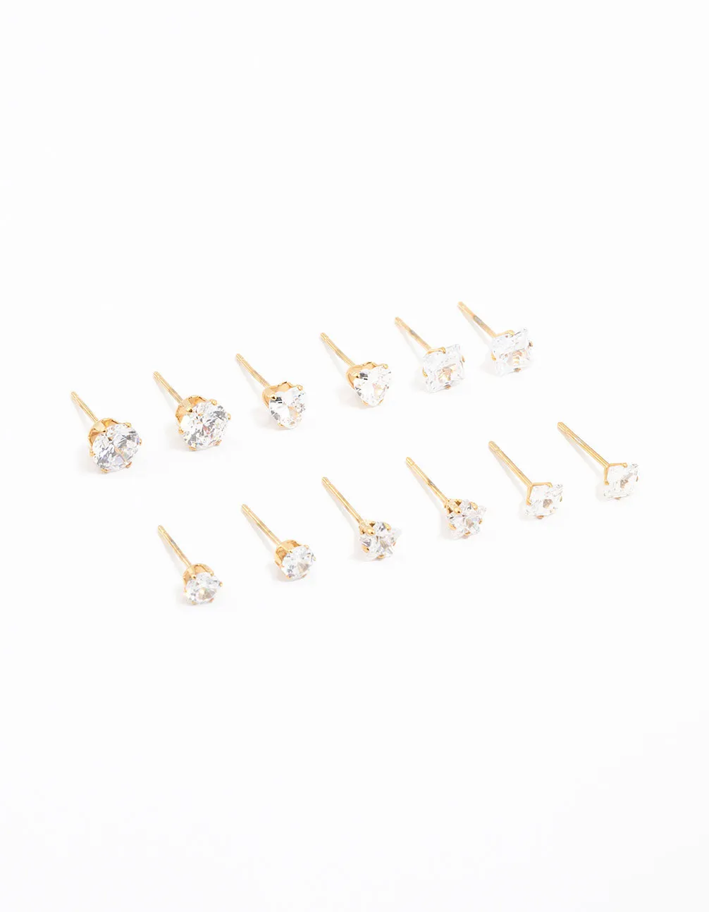 Waterproof Gold Plated Stainless Steel Cubic Zirconia Stud Earrings 6-Pack