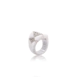 White Ceramic Ring with White Diamond Element