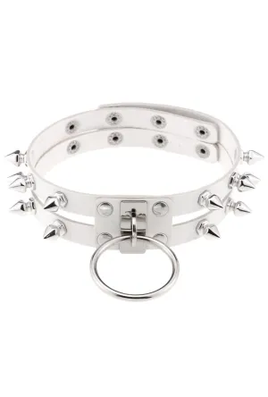 White Double Spike O-Ring Choker